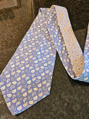 Tommy Hilfiger Men's Tie Paisley & Diamond Blue Cream Coastal Wedding Vibes